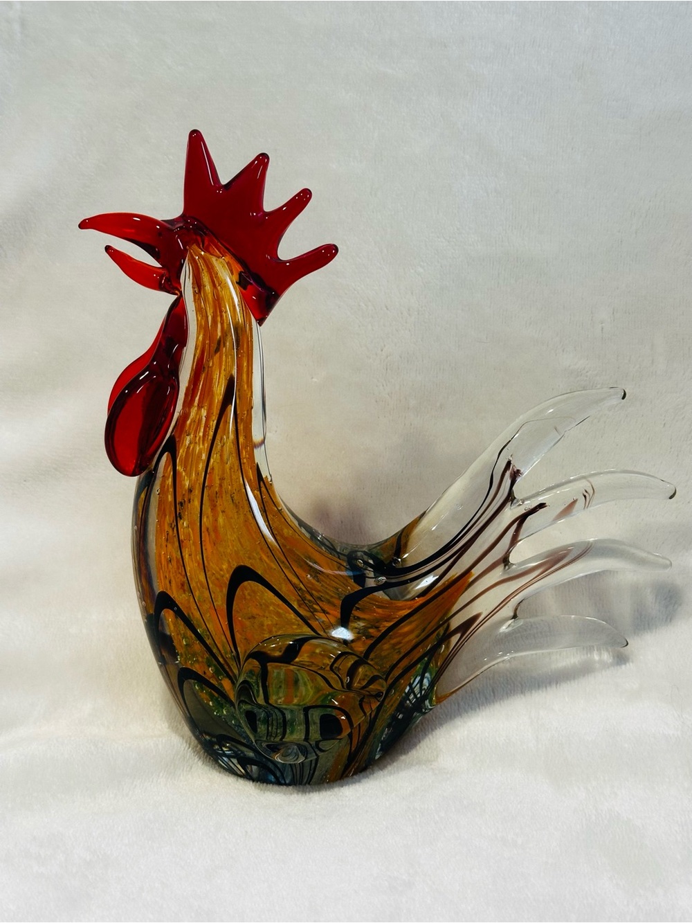 Vtg Hand Blown MURANO Glass Style Rooster Paperweight 9” Tall Farmhouse Country